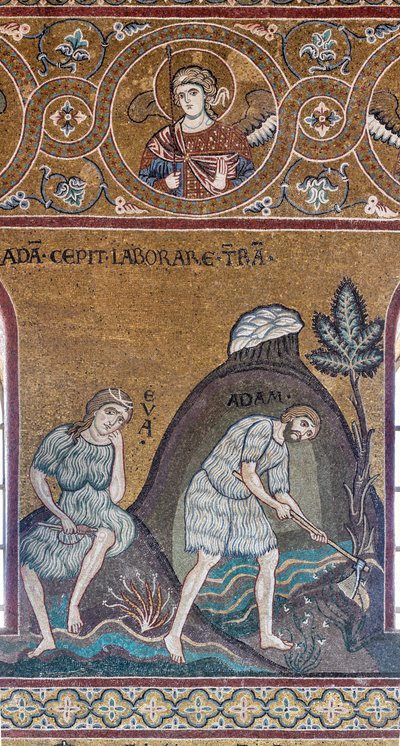 Trudy i dzieło Adama i Ewy, mozaika bizantyjska, Cykl Starego Testamentu-Ziemski Raj, XII-XIII w. (mozaika) autorstwa Byzantine