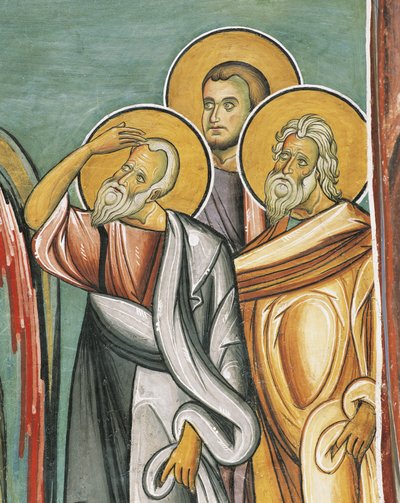 Trzy osoby w kościele, Panagia tou Araka, Bizancjum, Góry Troodos, Cypr autorstwa Byzantine