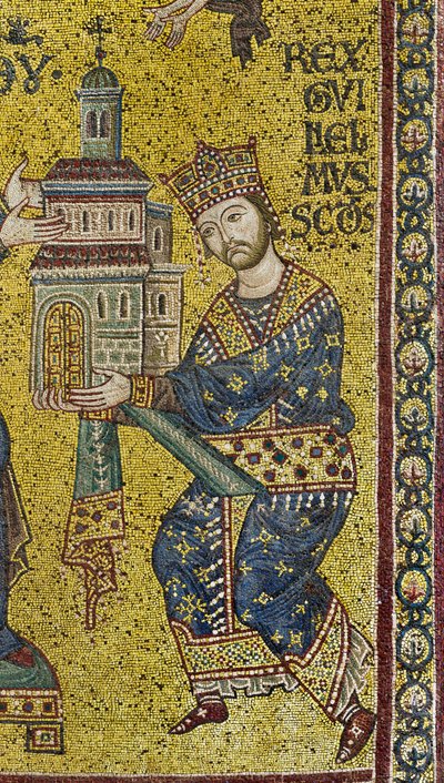 transept: mozaika bizantyjska przedstawiająca króla Wilhelma II ofiarującego katedrę Matce Bożej, detal (mozaika) autorstwa Byzantine