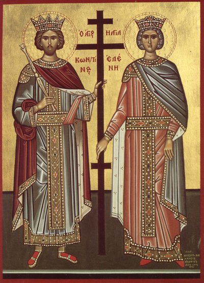 Cesarz Konstantyn i jego matka cesarzowa Helena z Konstantynopola (druk) autorstwa Byzantine Byzantine