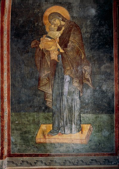 Dziewica z Dzieciątkiem (fresk) autorstwa Byzantine Byzantine