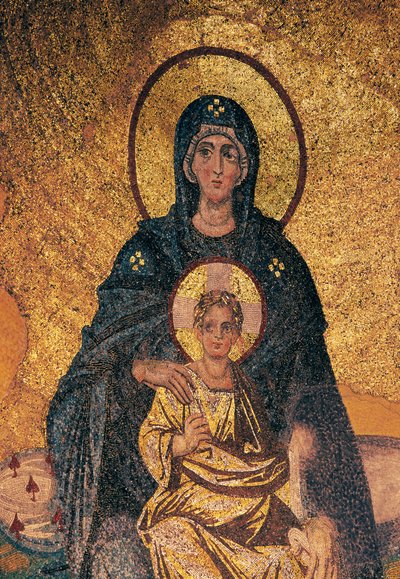 Dziewica z Dzieciątkiem na tronie (mozaika) autorstwa Byzantine Byzantine