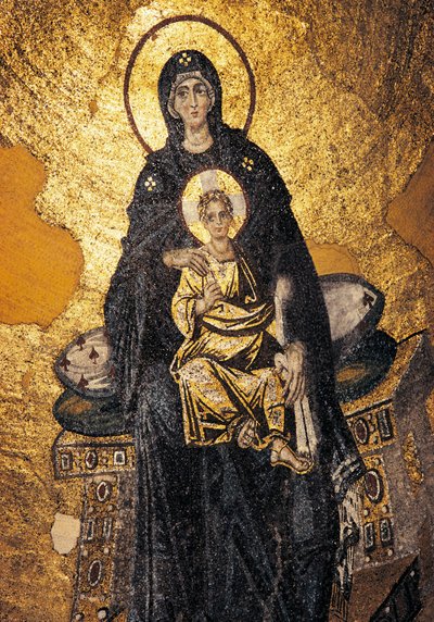 Dziewica z Dzieciątkiem na tronie (mozaika) autorstwa Byzantine Byzantine
