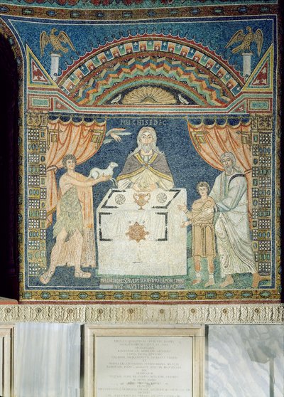 Abraham, Izaak i Melchizedech (mozaika) autorstwa Byzantine School