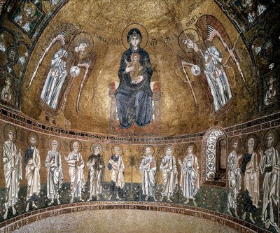 Dziewica na tronie z archaniołami i apostołami (mozaika) autorstwa Byzantine School