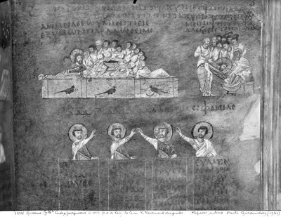 Ms EAB 664 Ostatnia Wieczerza, Jezus myjący nogi uczniom, z Codex Purpureus autorstwa Byzantine School