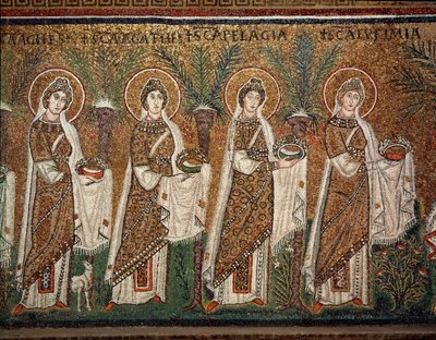 Procesja dziewic (szczegół mozaiki, VI wiek) autorstwa Byzantine School