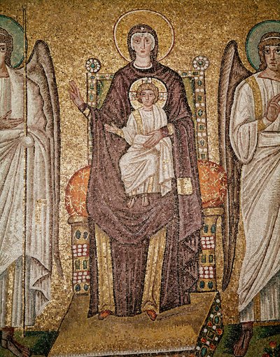 Dziewica bizantyjska (Szczegół mozaiki, VI wiek) autorstwa Byzantine School