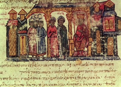 Nawrócenie Olgi (zm. 969) z Madrid Skylitzes autorstwa Byzantine School