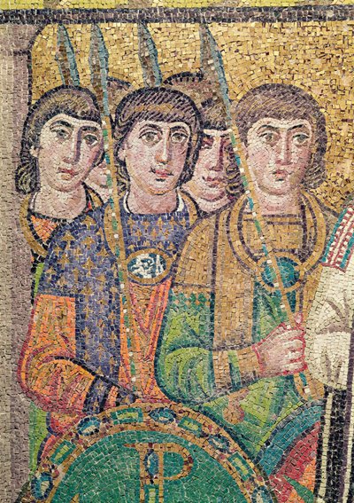 Strażnicy na apartamencie Justyniana (mozaika) (detal z 244979) autorstwa Byzantine School