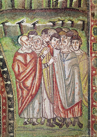 Naród hebrajski, fragment Gościnności Abrahama i Ofiary Izaaka, VI w. (mozaika) autorstwa Byzantine School