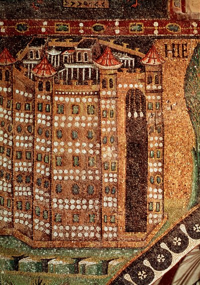 Widok Jerozolimy (szczegół mozaiki, VI wiek) autorstwa Byzantine School
