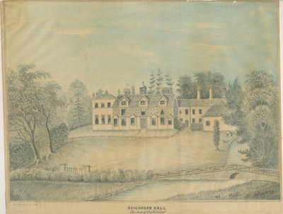 Seighford Hall: kolorowy rysunek wash i [połowa XIX wieku] autorstwa C.B Ash