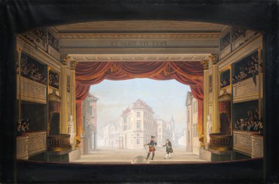 Wnętrze Det Kgl. teatr podczas produkcji Jacob v. Thyboe autorstwa C.F. Christensen