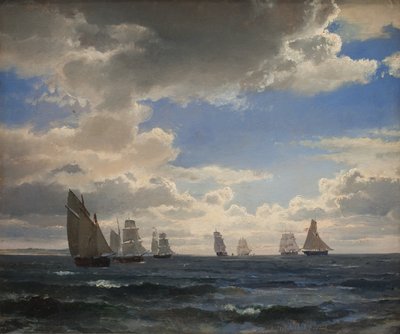 Żaglowce w Sund na południe od Kronborg autorstwa C.F. Sørensen