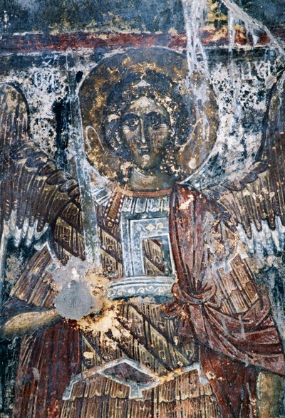 Koń, uszkodzony fresk na suficie kościoła Agios Vasileios, Vavouledo, Kreta, Grecja (foto) autorstwa J.B. and Brown J. Rowbotham