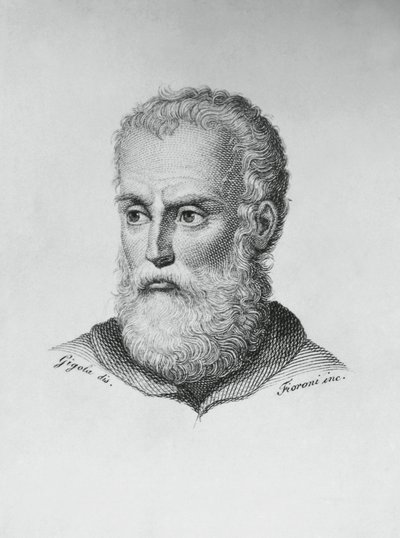 Portret Annibale Caro (1507-1566), włoskiego pisarza i poety, rycina Ado Fioroni (czynny 1812-1833) wg rysunku Giovanniego Battisty Gigoli (1767-1841) autorstwa J.B. and Brown J. Rowbotham