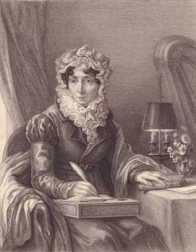 Portret francuskiej pisarki Stephanie-Felicite Ducrest de Saint Aubin, Madame de Genlis (1746-1830), grawerowanie autorstwa J.B. and Brown J. Rowbotham
