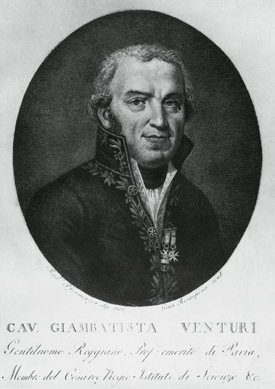 Portret Giovanniego Battisty Venturiego (1746-1822), włoskiego fizyka, dyplomaty, historyka nauki i odkrywcy efektu Venturiego, rycina autorstwa J.B. and Brown J. Rowbotham