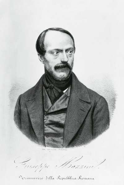 Portret Giuseppe Mazziniego (1805-1872), włoskiego patrioty, polityka, filozofa i dziennikarza, grawerowanie autorstwa J.B. and Brown J. Rowbotham