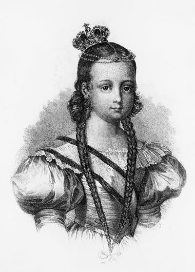 Portret Izabeli II (1830-1904), królowej Hiszpanii od 1833 do 1868, grawerowanie autorstwa J.B. and Brown J. Rowbotham