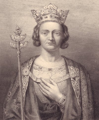Portret króla Filipa V, wysoki (1293-1322), rycina, 9x7 cm, z Galerie Historique de Versailles, Histoire de France, Charles Gavard Publisher, Paryż, ok. 1840 autorstwa J.B. and Brown J. Rowbotham