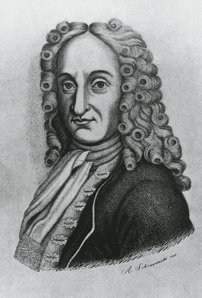 Portret Pietro Antonio Michelotti (1673-1740), włoskiego lekarza i jatromatematyka, rycina Schiavonetti autorstwa J.B. and Brown J. Rowbotham