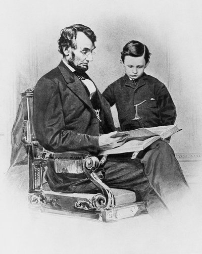 Prezydent Stanów Zjednoczonych Ameryki Abraham Lincoln (1809-1865) z synem Thomasem „Tadem”, 9 lutego autorstwa J.B. and Brown J. Rowbotham