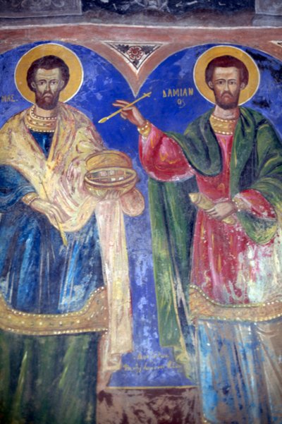 Święci Kosma i Damian, Klasztor Megalo Sotiris, wyspa Symi, Grecja (zdjęcie) autorstwa J.B. and Brown J. Rowbotham
