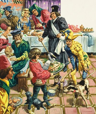 Średniowieczny bankiet (gwasz na papierze) autorstwa C.L. Doughty