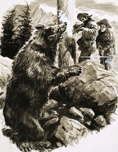 Amerykański niedźwiedź grizzly zastrzelony przez traperów autorstwa C.L. Doughty