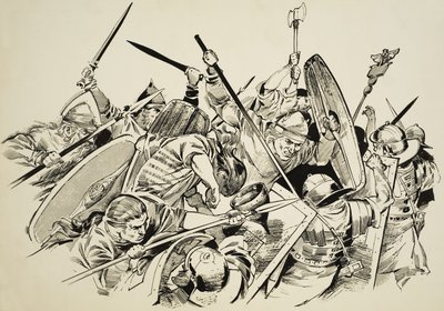 Galowie kontra Rzymianie (gwasz na papierze) autorstwa C.L. Doughty