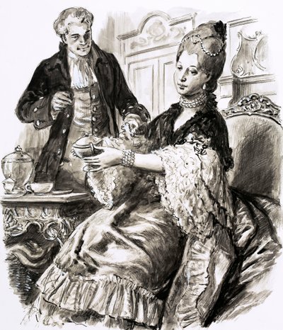 Josiah Wedgwood z królową Charlotte (gwasz na papierze) autorstwa C.L. Doughty