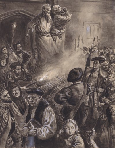 Męczeństwo Ridleya i Latimera (gwasz na papierze) autorstwa C.L. Doughty
