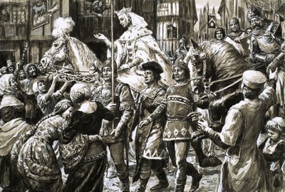 Lud angielski wita armię rebeliantów królowej Izabeli i Rogera Mortimera autorstwa C.L. Doughty