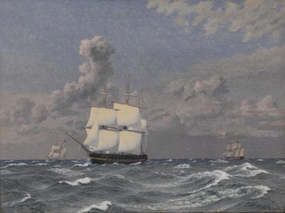 Fregata i kilka innych pływających statków autorstwa Christoffer Wilhelm Eckersberg