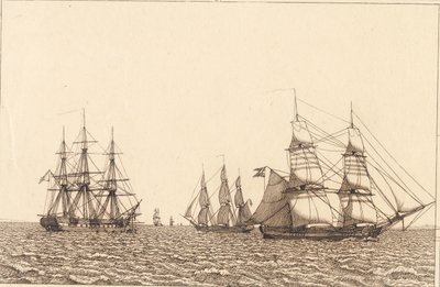 Fregata stoi na kotwicy. Ilustracja do "Perspektywy liniowej", tabliczka IXb autorstwa Christoffer Wilhelm Eckersberg