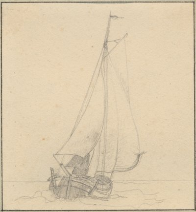 Jacht pod żaglami widziany z przodu. autorstwa Christoffer Wilhelm Eckersberg