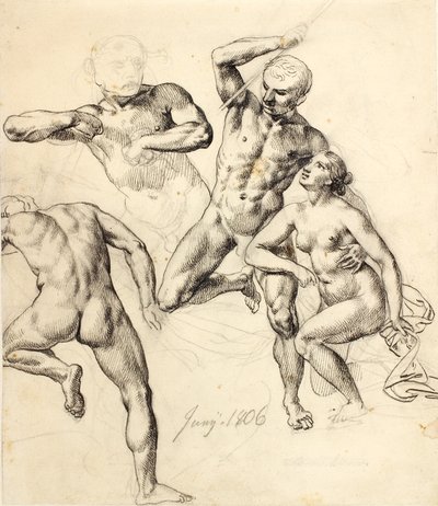 Studia postaci – trzech mężczyzn i jedna kobieta autorstwa Christoffer Wilhelm Eckersberg