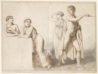 Cztery figury do nauki, trzy kobiety i jeden mężczyzna w antycznych strojach. autorstwa Christoffer Wilhelm Eckersberg