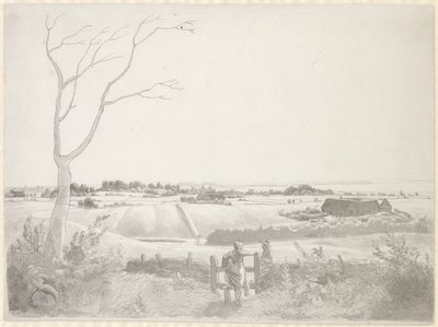 Krajobraz z wieśniaczką przy kamieniu autorstwa Christoffer Wilhelm Eckersberg