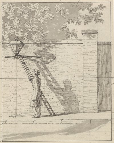 Perspektywa liniowa w zastosowaniu w malarstwie - płyta VI. Lampa uliczna na ścianie ogrodu, światło dzienne autorstwa Christoffer Wilhelm Eckersberg