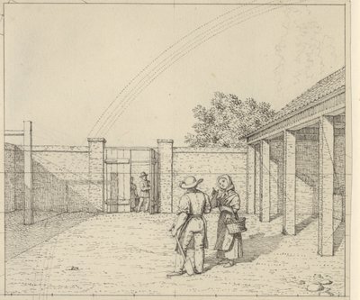 Perspektywa liniowa zastosowana w sztuce malarskiej - Szkic nieużywanej wersji planszy V,2 - Tęcza nad dziedzińcem. autorstwa Christoffer Wilhelm Eckersberg