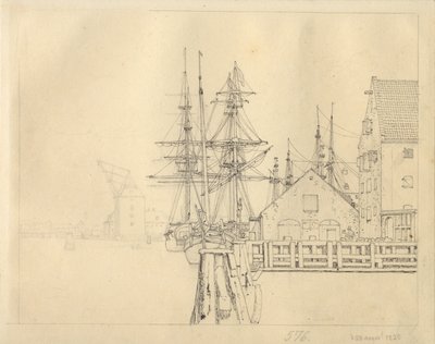 Lot z jednej ze stoczni w Christianshavn, w tle Mastekran. autorstwa Christoffer Wilhelm Eckersberg