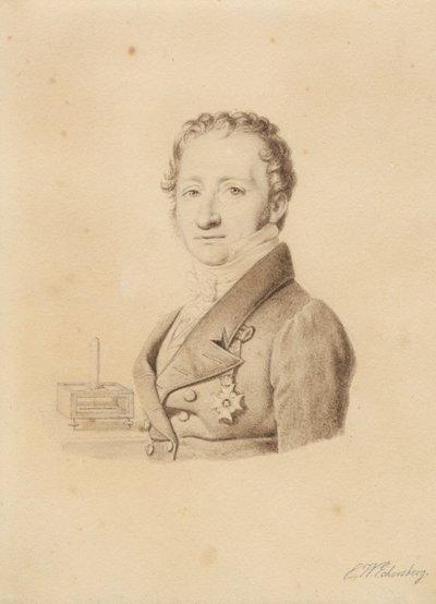Portret norweskiego fizyka Christoffera Hansteena. Obraz biustu en face t.v. autorstwa Christoffer Wilhelm Eckersberg