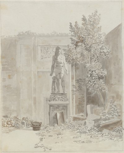 Starożytny rzymski posąg w stylu egipskim, prawdopodobnie w ogrodzie Palazzo Barberini autorstwa Christoffer Wilhelm Eckersberg