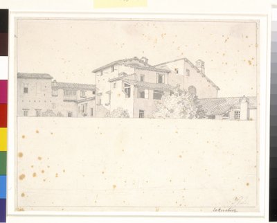 Domy rzymskie widziane przez mur. autorstwa Christoffer Wilhelm Eckersberg