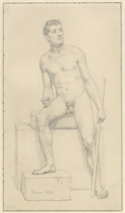 Siedzący model męski nago. autorstwa Christoffer Wilhelm Eckersberg