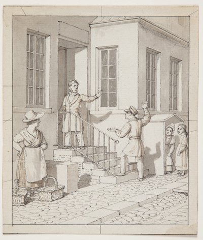 Kłótnia na schodach ulicy. Studium wstępne do "Perspektywy liniowej stosowanej w malarstwie", tabl. VII, 2 autorstwa Christoffer Wilhelm Eckersberg