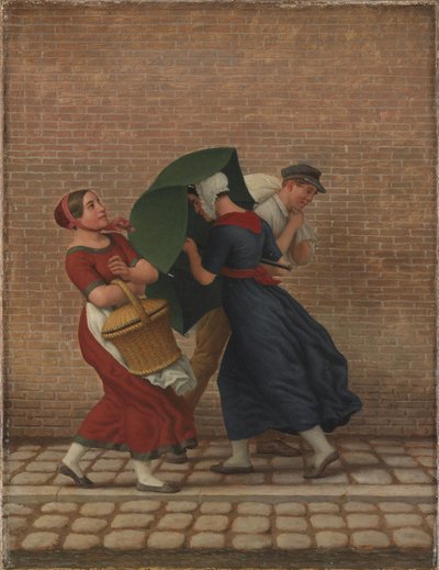 Scena uliczna w wietrznej i deszczowej pogodzie autorstwa Christoffer Wilhelm Eckersberg